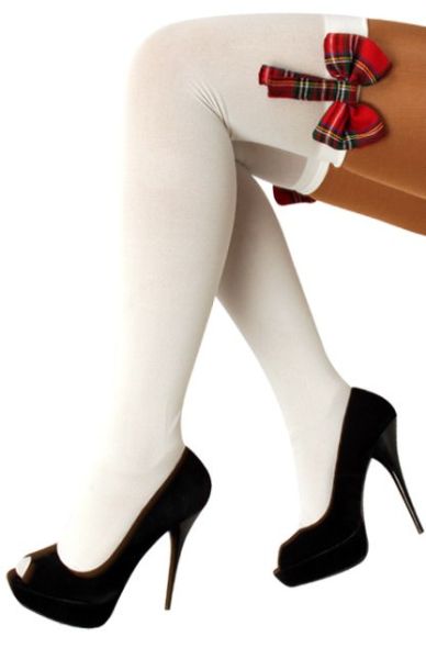 Stay Up stockings white with Scottish bow
