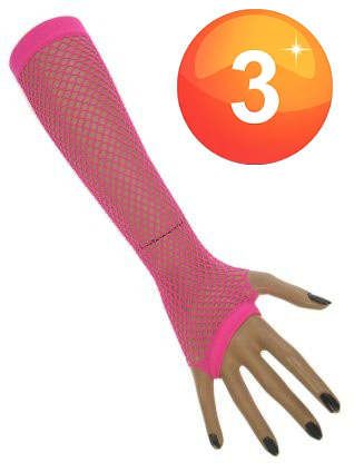 Net gloves Fingerless fluor pink long