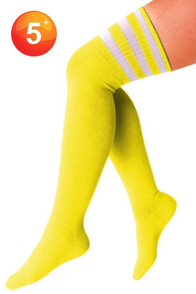 Long knee socks yellow with 3 white stripes