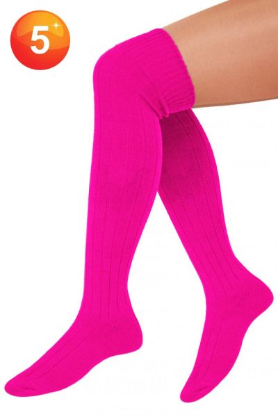 5 Pair of Knitted Long fluorescent pink Socks