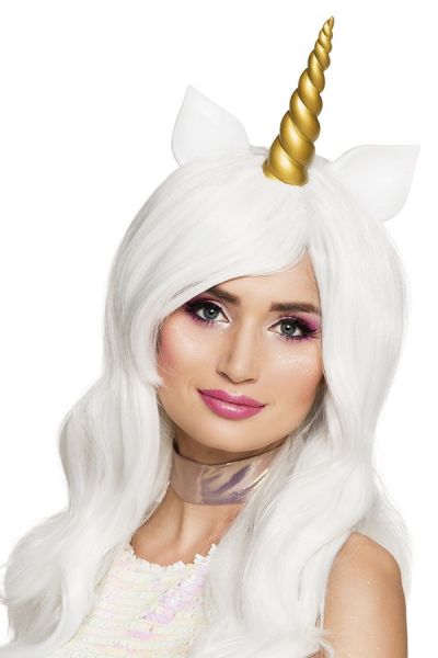 Wig Unicorn long white with horn and ears