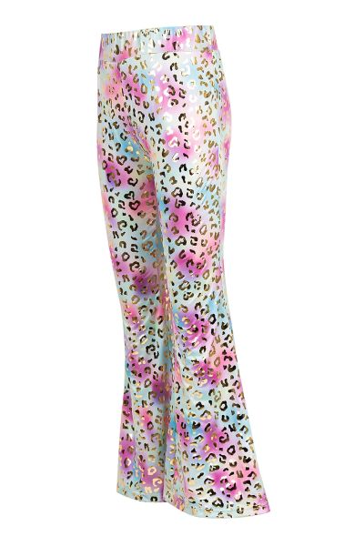 Flared gold panther print trousers girl