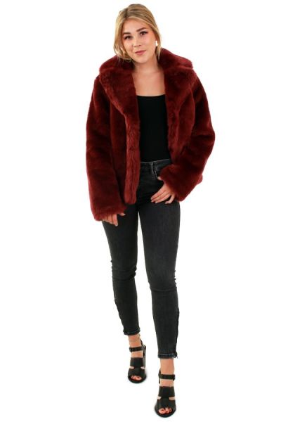 Ladies fur coat burgundy red