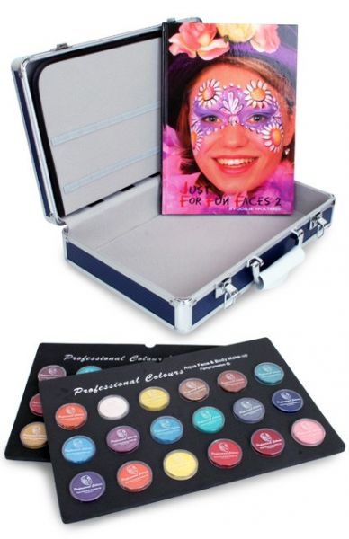 Face Paint case with 36x10g face paint jars and face paint book