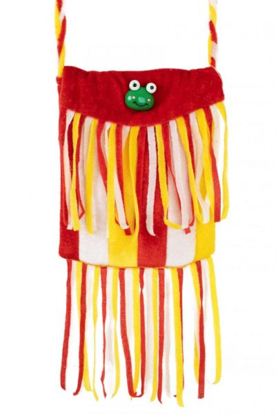 Bag with frog and red white yellow fringes