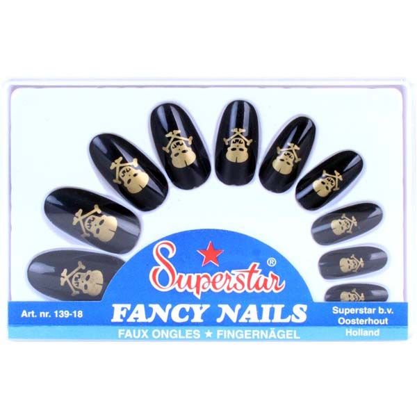 Nails black with golden skull fake nails