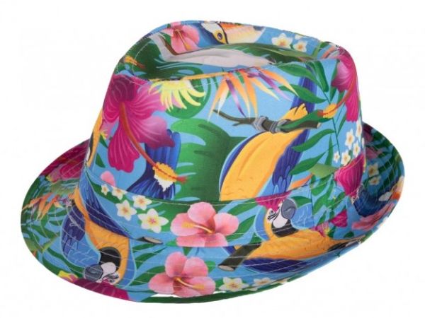 Tropical Exotic Blue Printed Hat - Funky Jungle