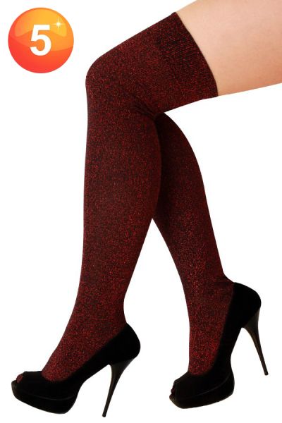 Stay-up stockings lurex red