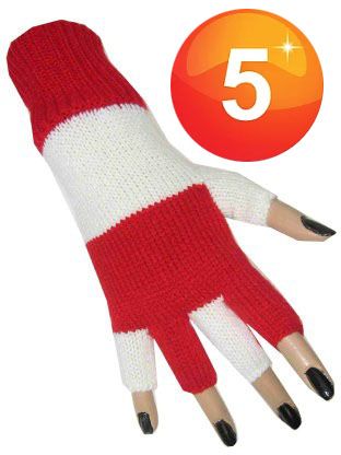 Fingerless gloves red white striped
