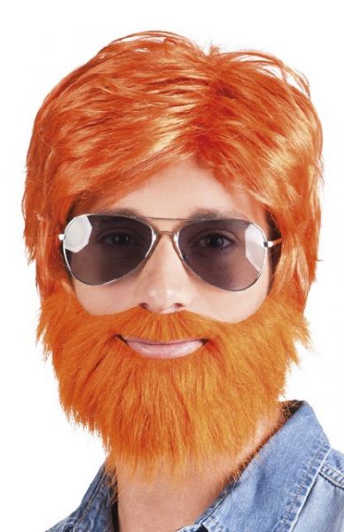 Wig with beard orange Dude