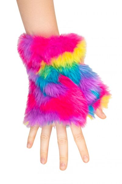 Fluffy Festival Gloves fingerless in Rainbow colours