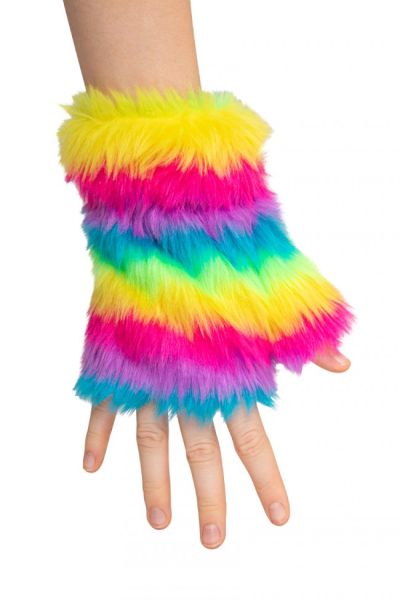 Fluffy Festival Gloves fingerless in Rainbow stripes