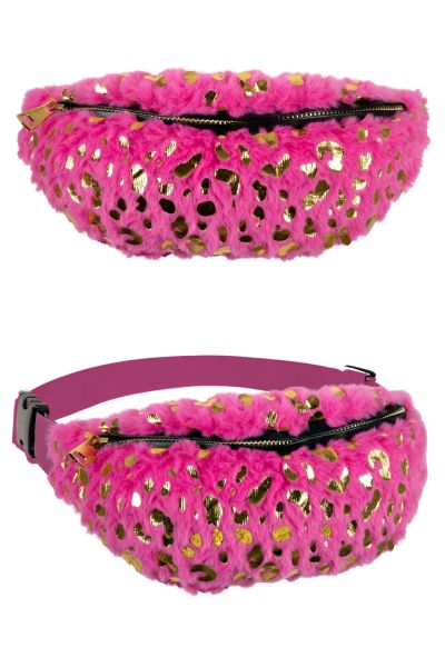 Pink glamour fur waist bag panther