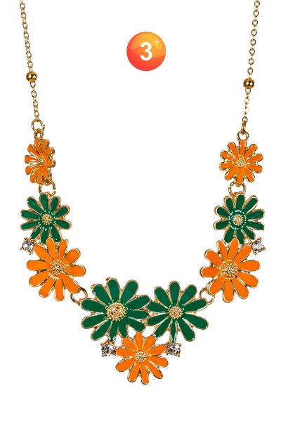 Hippie orange-green Flower Necklace
