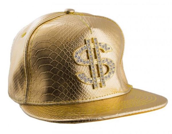 Golden baseball cap with dollar sign