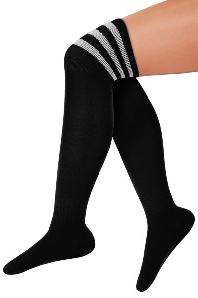Long knee socks black with 3 white stripes