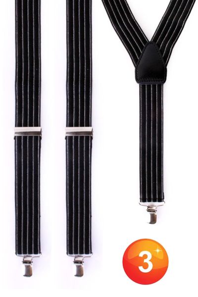 Gangster suspenders black with gray stripe