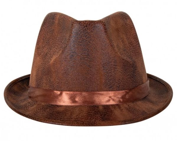 Brown Fedora hat in fake leather
