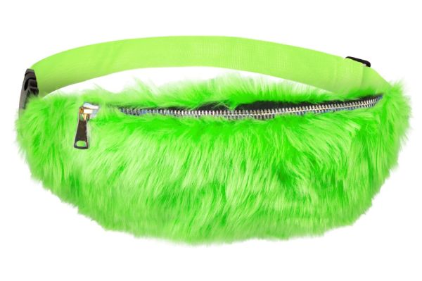 Stylish light green fur waist bag with strap