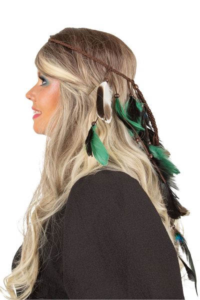 Ibiza Hippie headband feathers green brown
