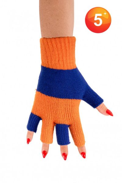 Fingerless gloves blue orange striped