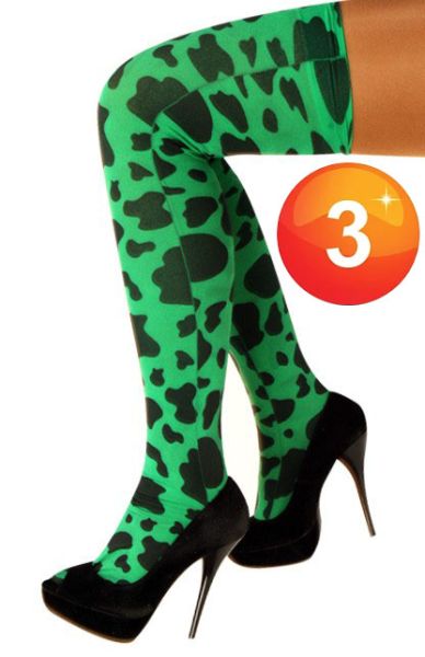 Stay-up stockings green with black spots