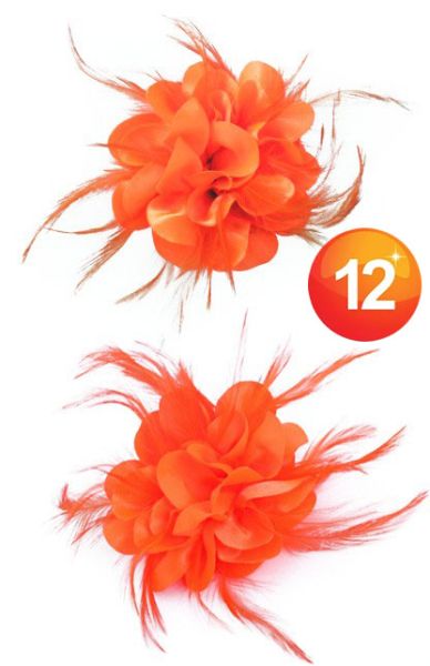 Orange Flower on pin with feathers