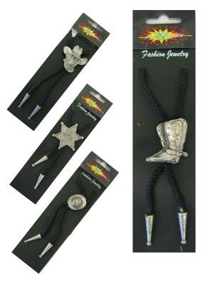 Cowboy Bolo Tie Western Tie – Black Braided Cord with Metal Pendant