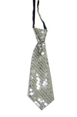 Short tie with silver sequins