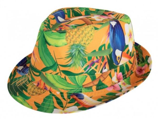 Tropical Exotic Orange Printed Hat - Funky Jungle