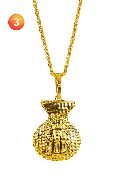 Gold money bag necklace