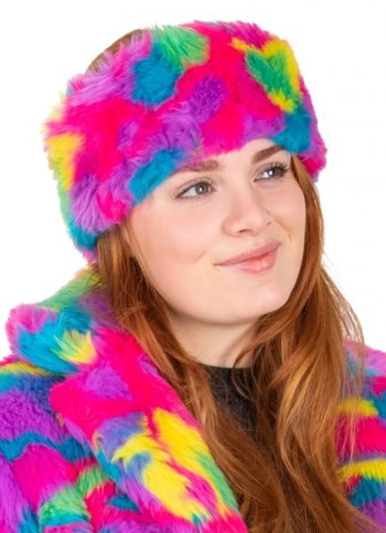 Fluffy Festival headband in Rainbow colours