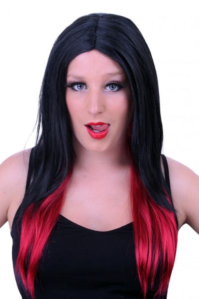 Ladies Wig black with red spout JWoww