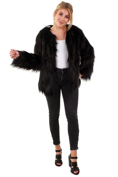 Ladies fur coat long hair black