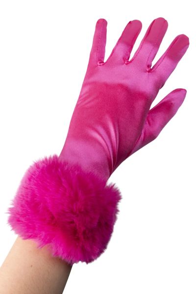 Satin gloves with fur cuffs Pink