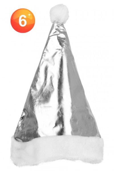 Silver Santa Hat with Pompom and Plush brim