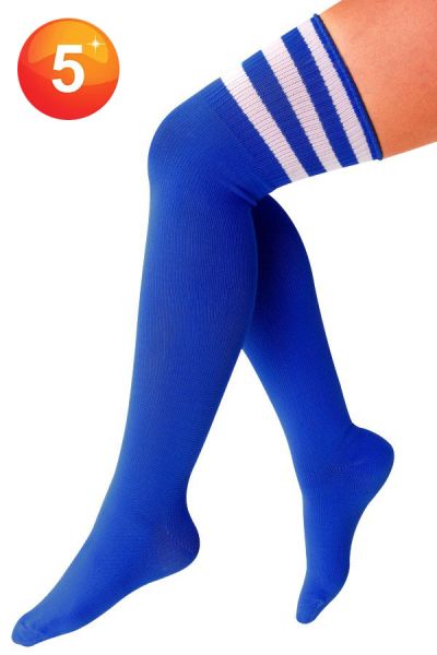 Long knee socks cobalt with three white stripes