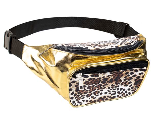 Panther print gold shoulder bag
