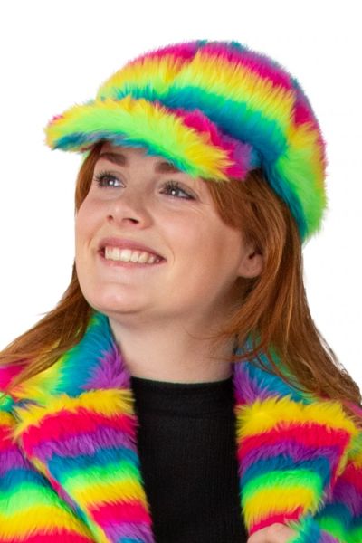 Fluffy Festival cap in Rainbow stripes