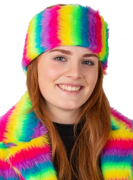Fluffy Festival headband in Rainbow stripes