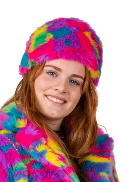 Fluffy Festival hat in Rainbow colours