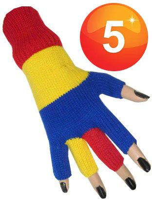 Fingerless gloves red blue yellow striped