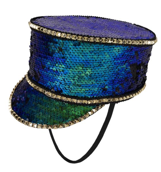 Fanfare hat purple turquoise sequins