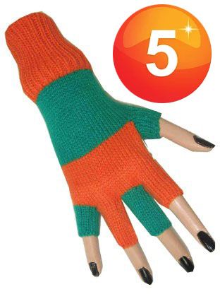 Fingerless gloves orange green striped