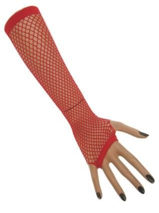 Net gloves Fingerless red long