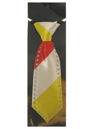 Mini tie red white yellow with rhinestone stones