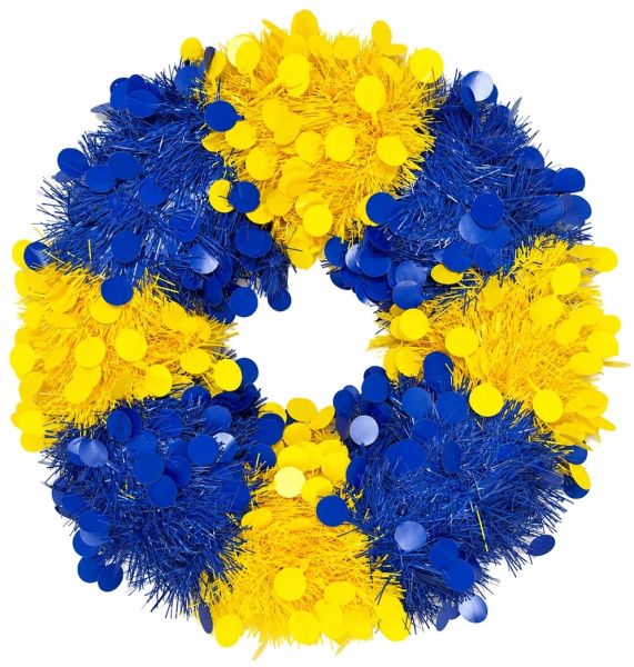 PET Door wreath confetti shreds blue yellow
