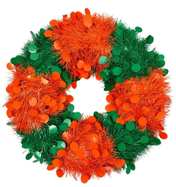 PET Door wreath confetti shreds orange green