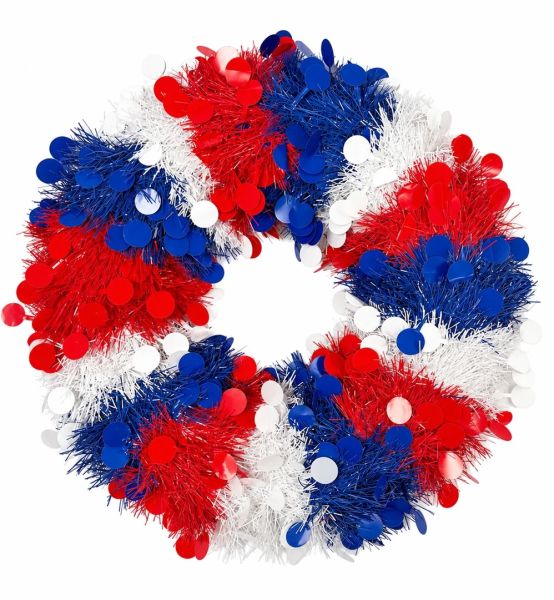 PET Door wreath confetti shreds red white blue