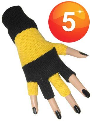 Fingerless gloves black yellow striped